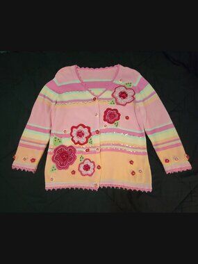 Berek Floral Applique Beaded Striped Cardigan